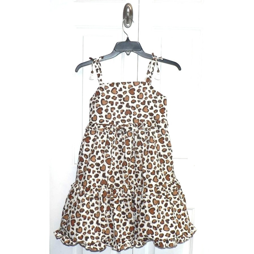 Rachel Zoe Girls Sleeveless Tiered Bow Shoulder Dress Brown Animal Heart Size 12